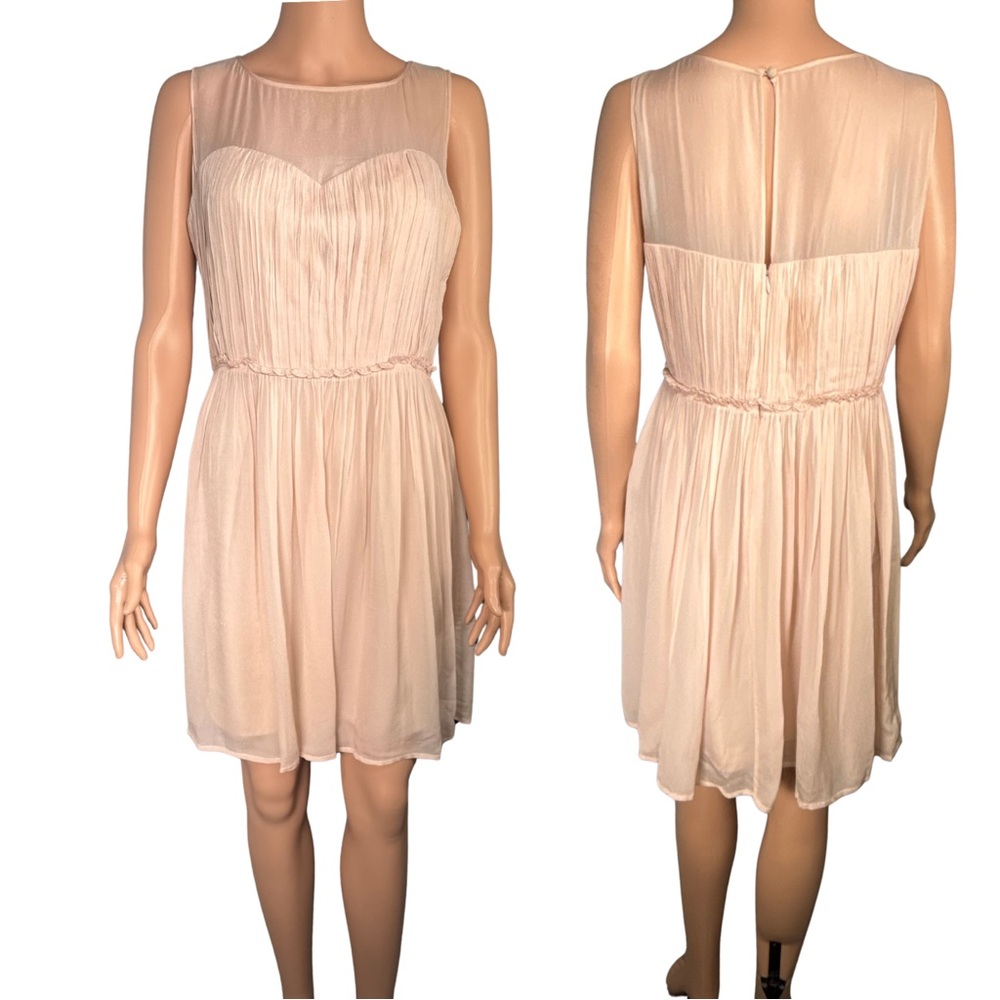 Boden Light Pink Chiffon Illusion Sweetheart Pleated Mini Dress – Size 8